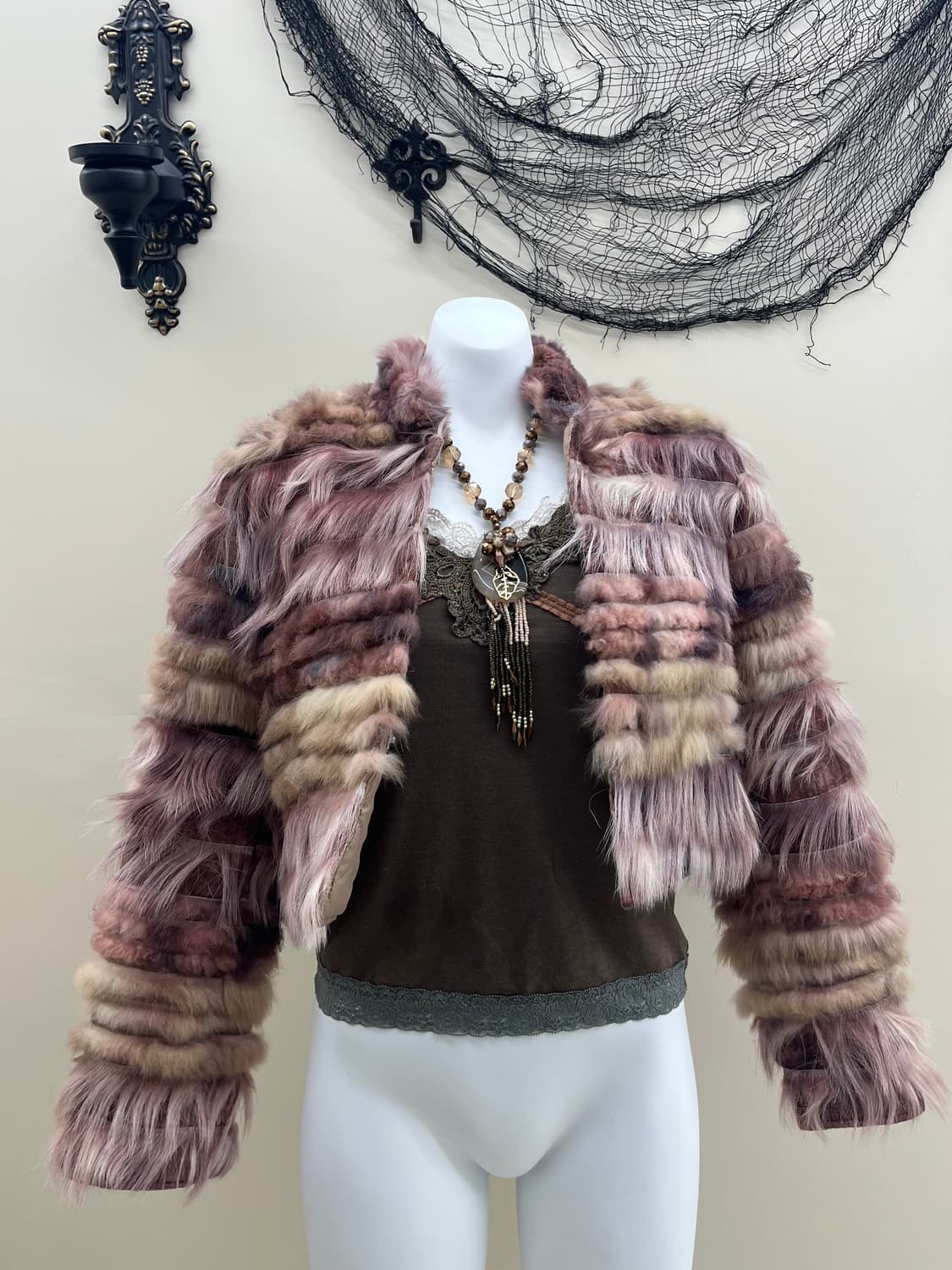 핑크브라운 퍼자켓 상품이미지1