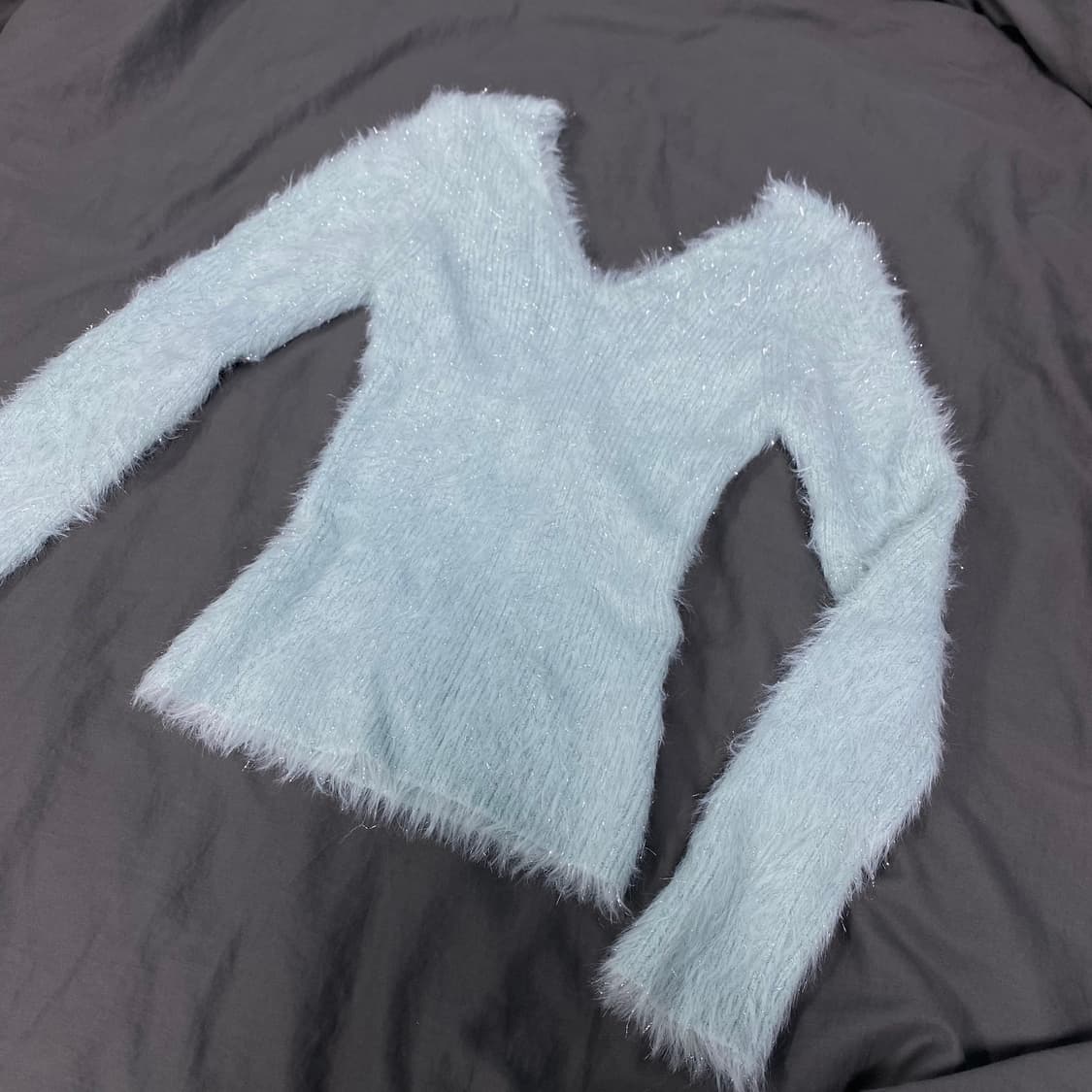 민트 펄 글리터 앙고라 니트 롱슬리브 긴팔 오네갸루 빈티지 상품이미지1