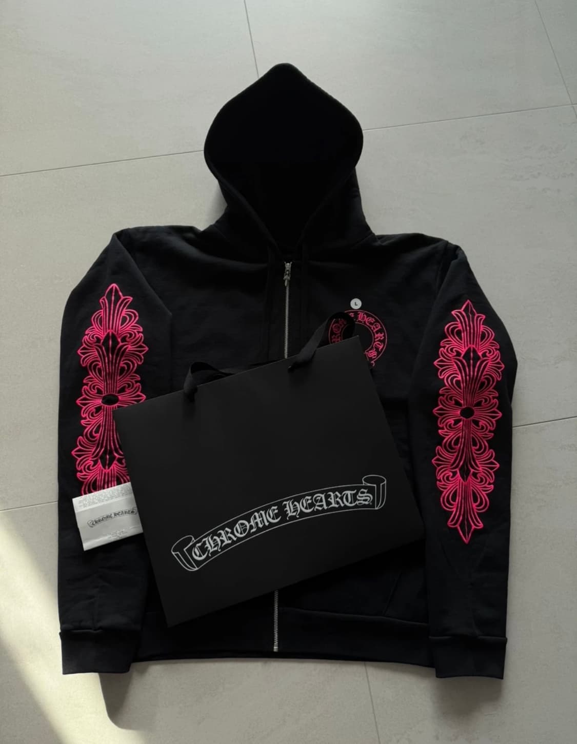 크롬하츠 홀스슈 플로랄 블랙/핑크 후드집업 새상품 상품이미지2