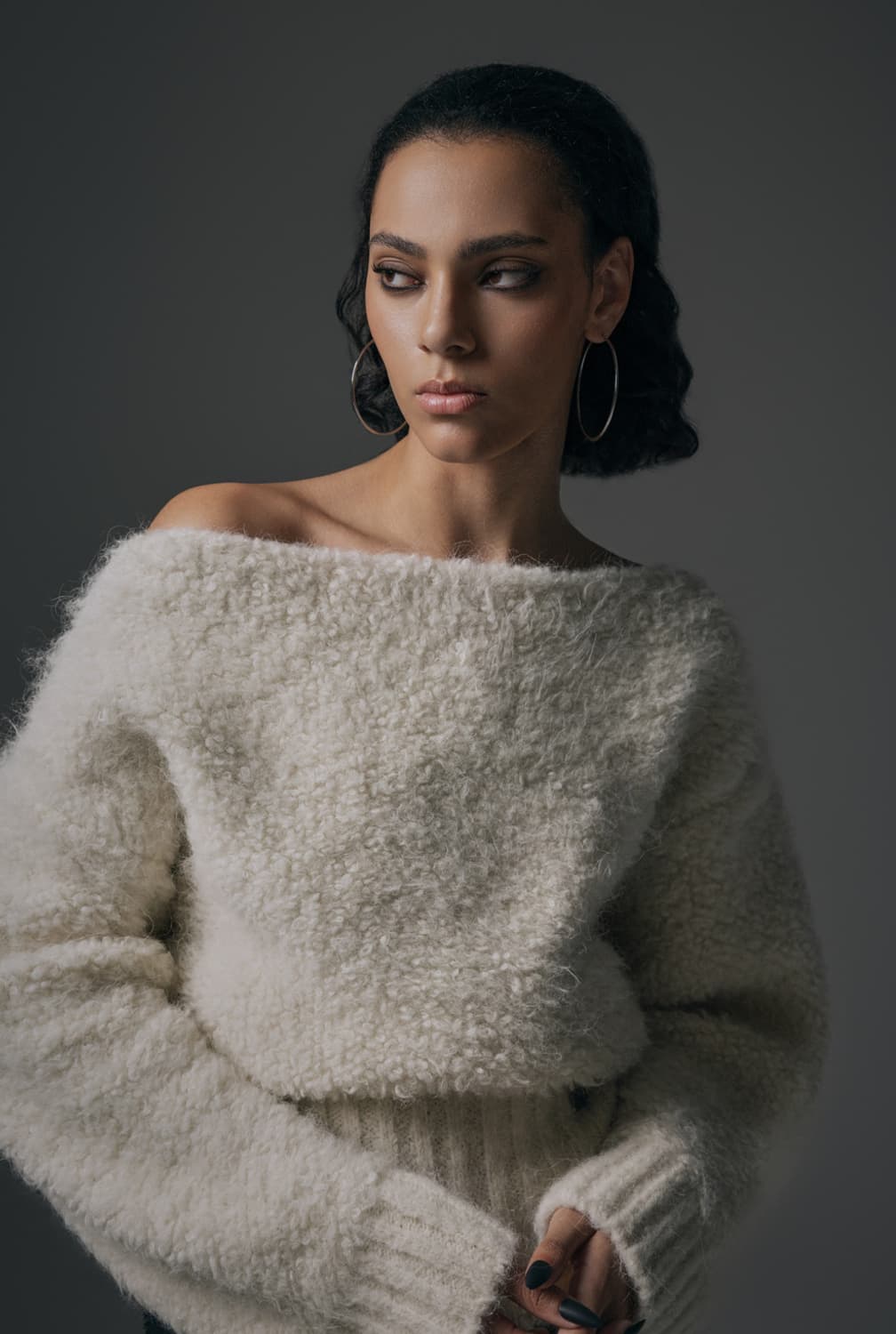 트리밍버드 알파카 부클 오프숄더 니트 아이보리 상품이미지10