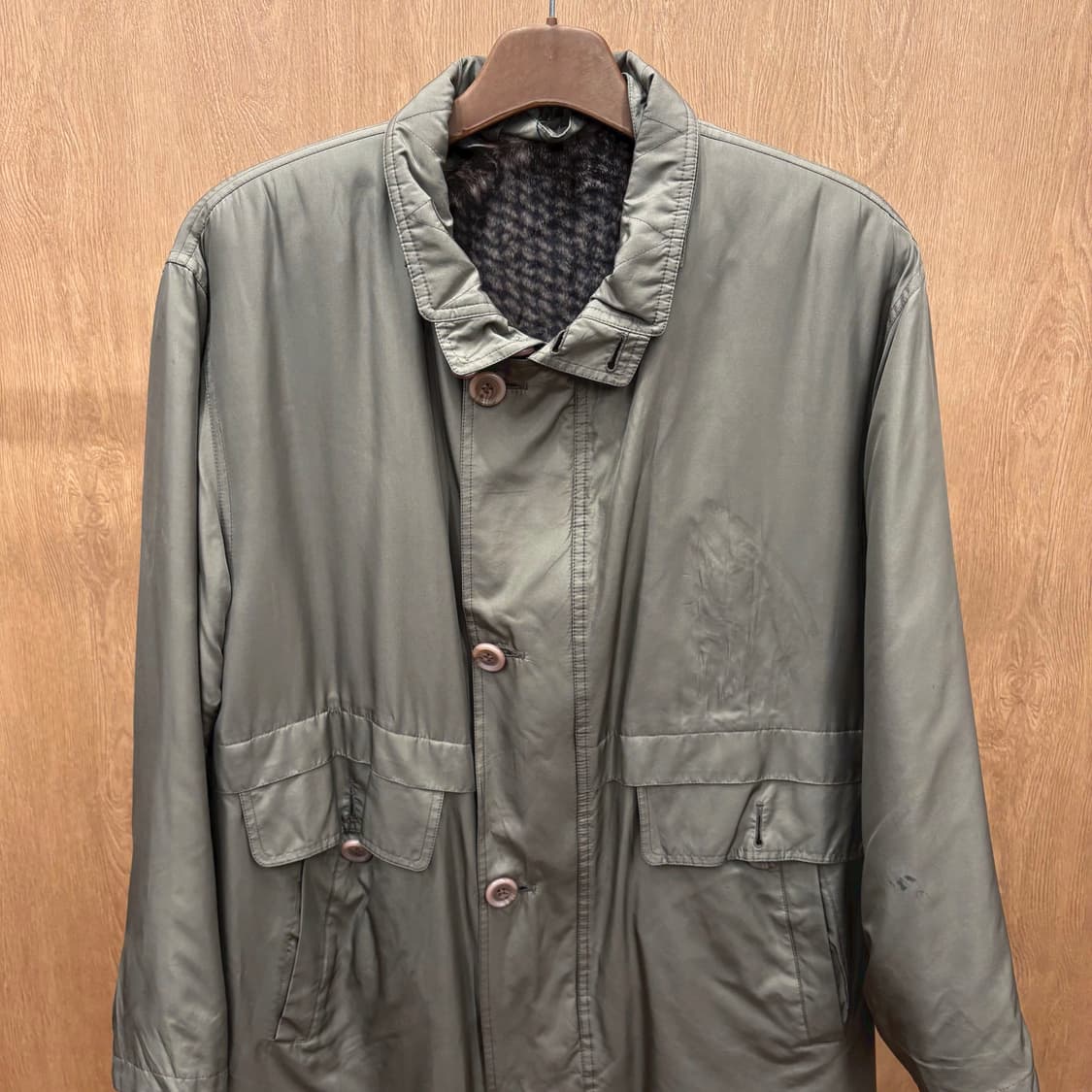 까르뱅 코트 싱글 브레스티드 스탠드 칼라 핸드 워머 디테일 카키 상품이미지4