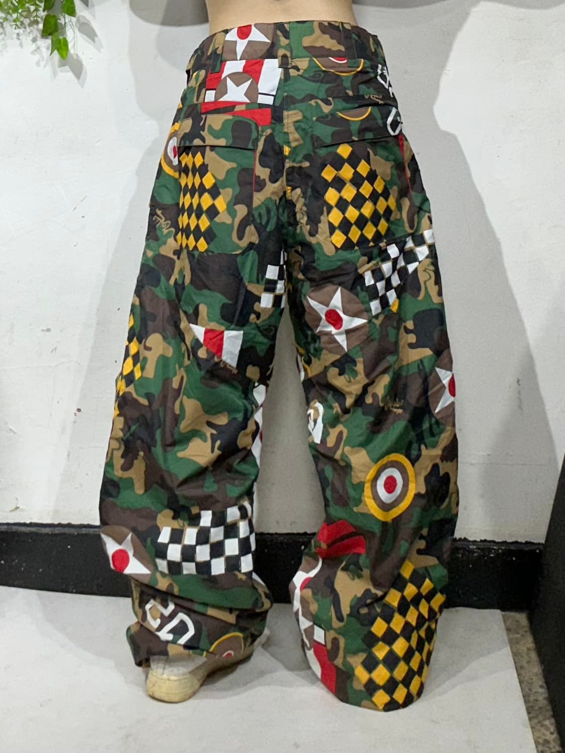 퀵실버 그린 와이드 밀리터리 카모 패턴 트랙 팬츠 힙합 바지 L 상품이미지3