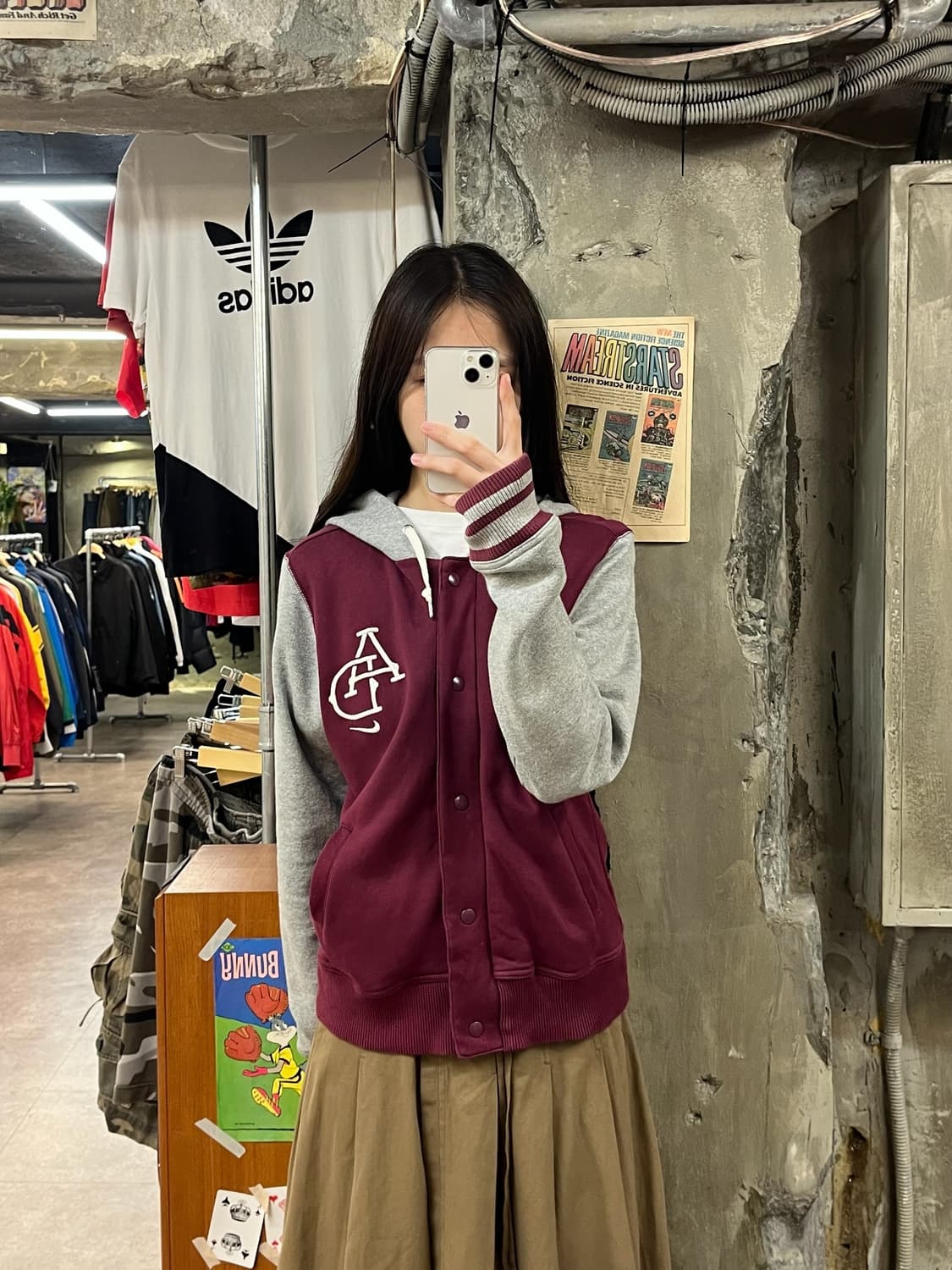 나이키 버튼 후드집업 버건디 L #csz1060 상품이미지2