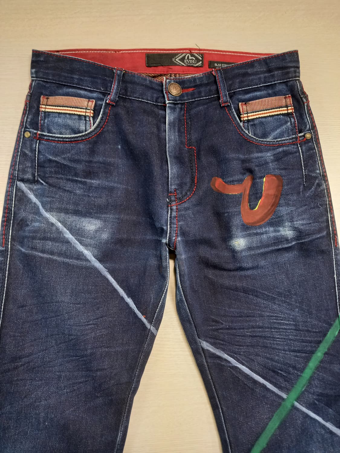 28 EVISU Kor 8포켓 워싱 스판 슬림일자진 28-950 상품이미지3