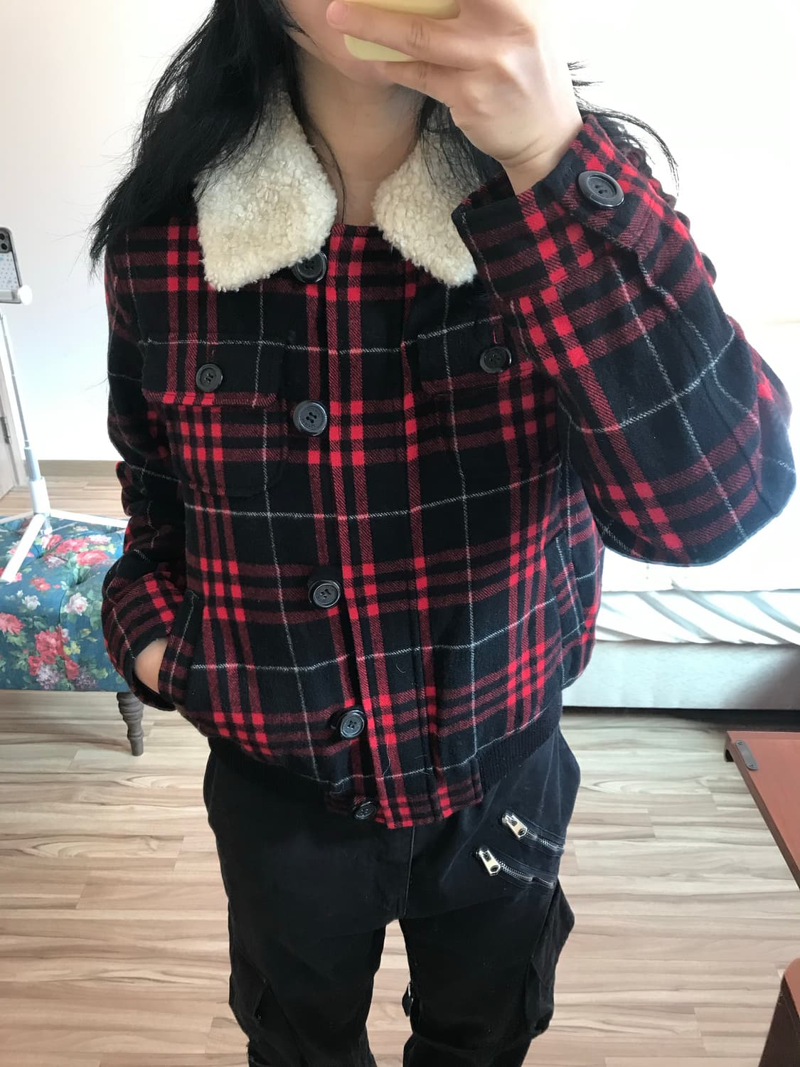 체크 무스탕 상품이미지4