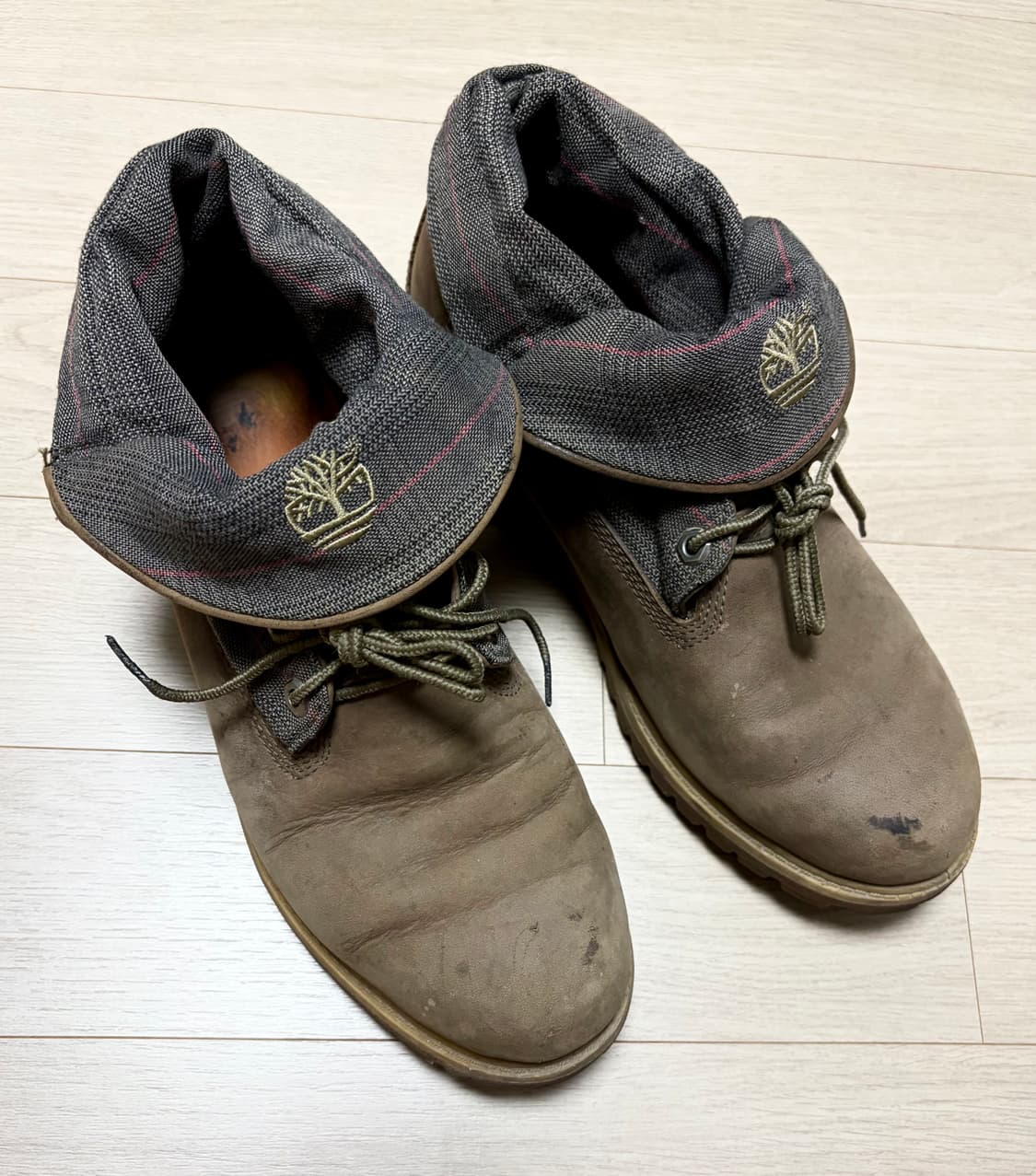 팀버랜드 롤탑 부츠 브라운 & 헤링본 스트라이프 패턴 상품이미지2