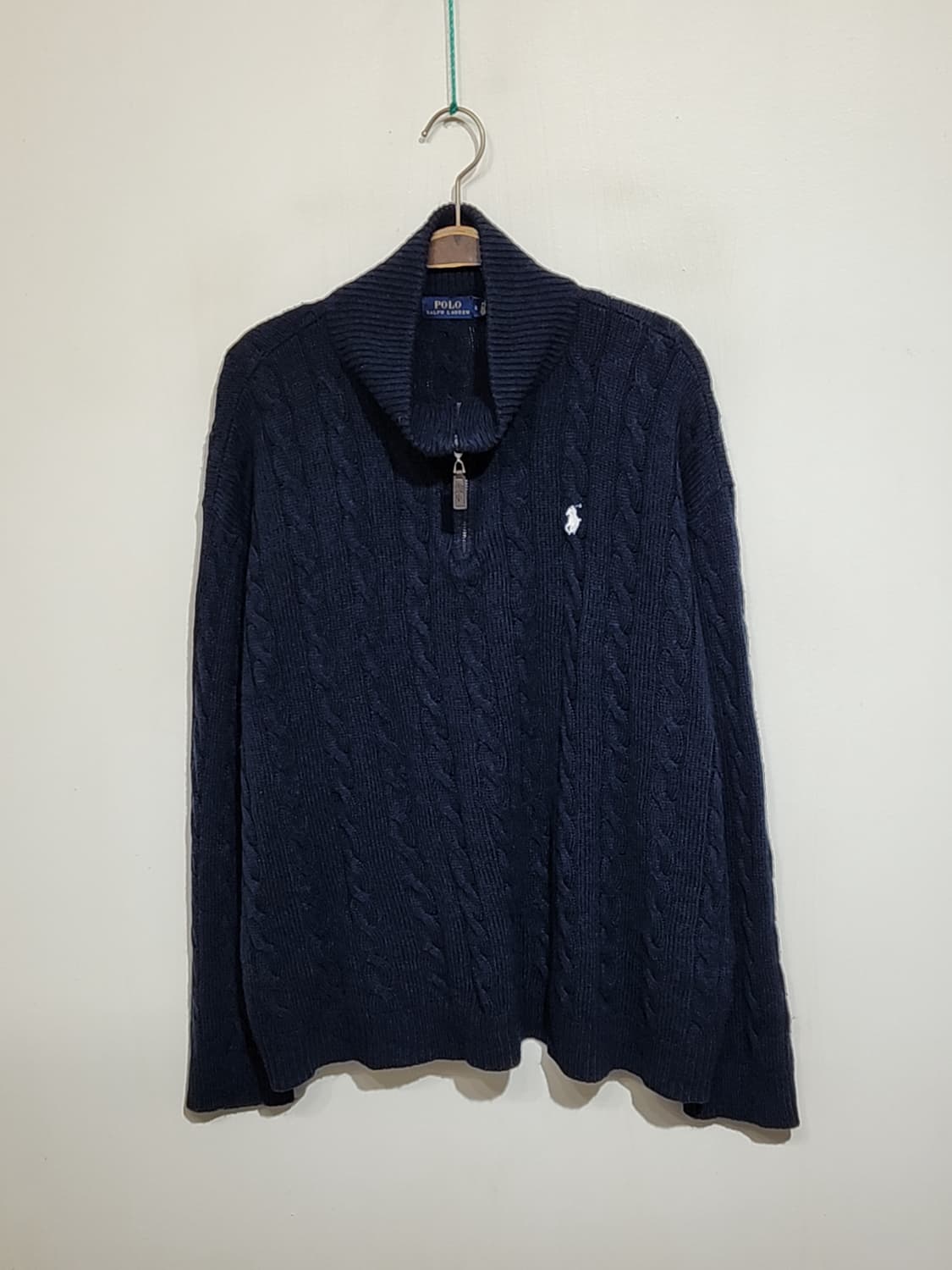 (XL) 랄프로렌 폴로 꽈배기 니트 네이비 케이블 반집업 스웨터  상품이미지1