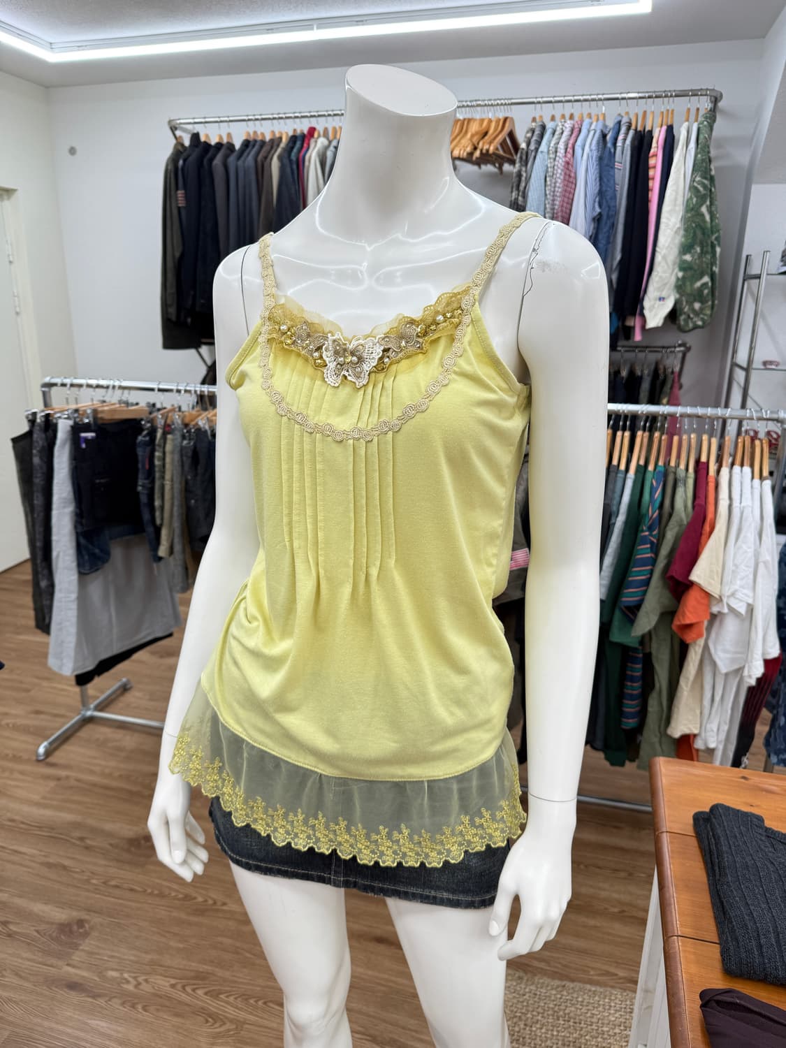 빈티지 Axes Femme 옐로우 레이스 슬리브리스 상품이미지1