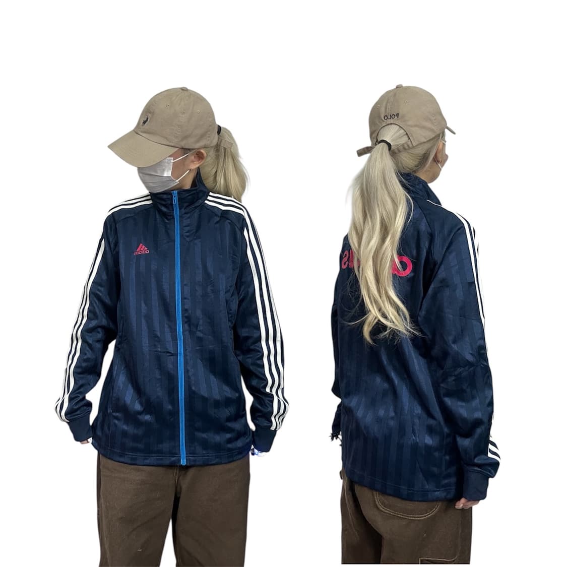 아디다스 핑크 로고 네이비 화이트 삼선 트랙탑 져지 L 상품이미지1