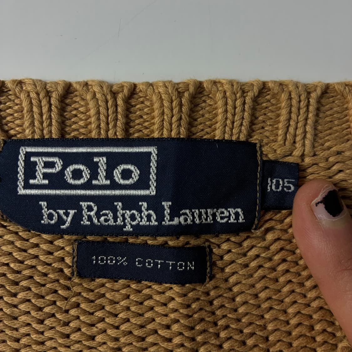 Polo  폴로 랄프로렌 90,s 자수 코튼 베이지 라운드 니트  상품이미지4