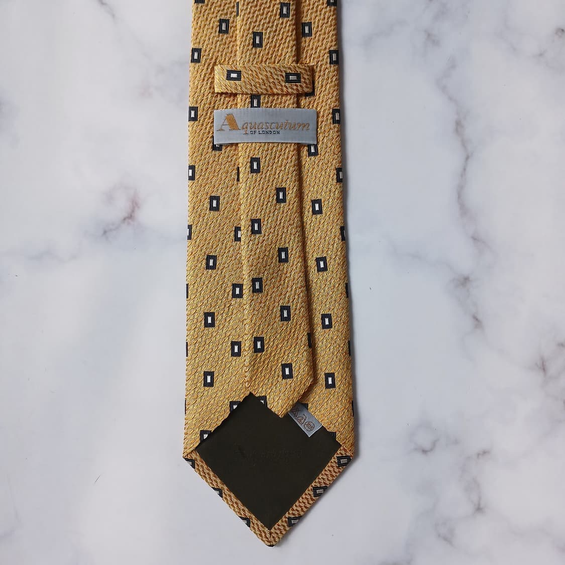 아쿠아스큐텀 실크 옐로우 패턴 넥타이 9.4cm A+등급 E738 상품이미지8