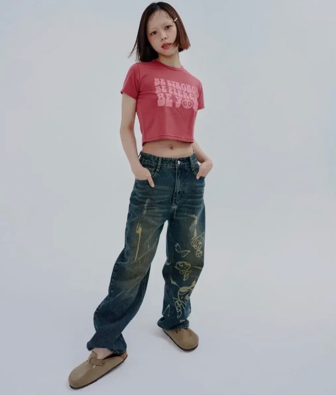 네스티팬시클럽 x 파워퍼프걸 퓨리티 와이드 데님 팬츠 블루 상품이미지2