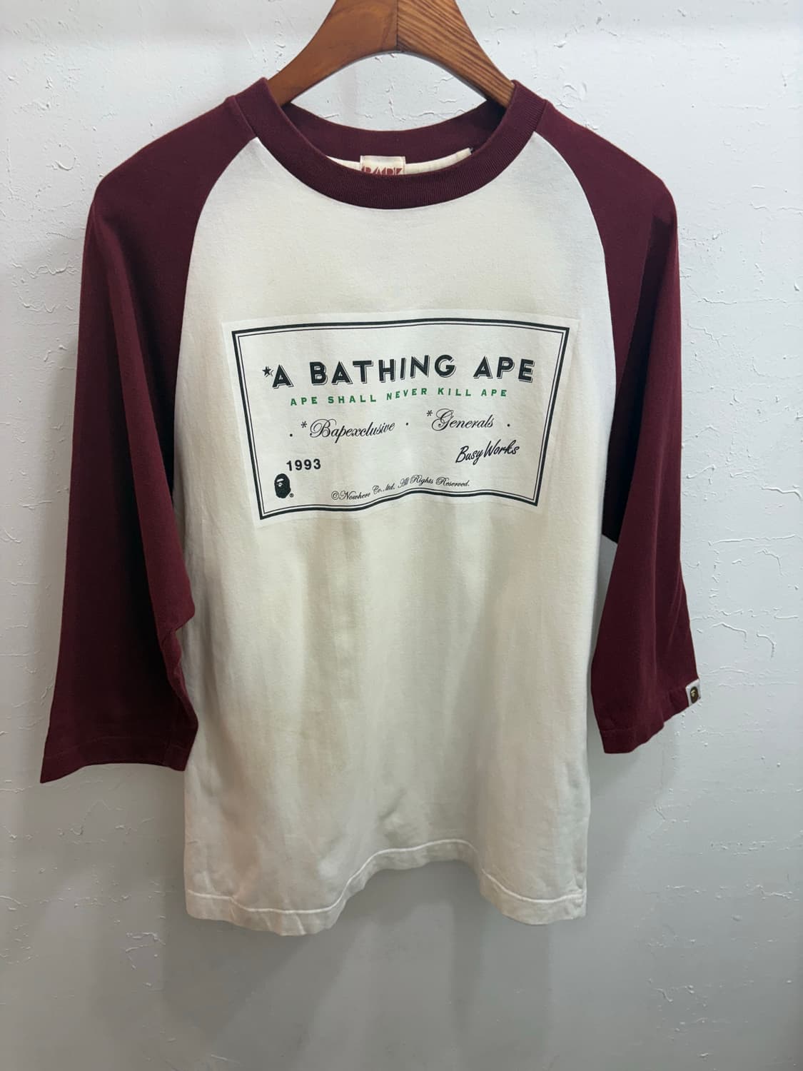 Bape 베이프 버건디 나그랑 7부 롱슬리브 상품이미지1
