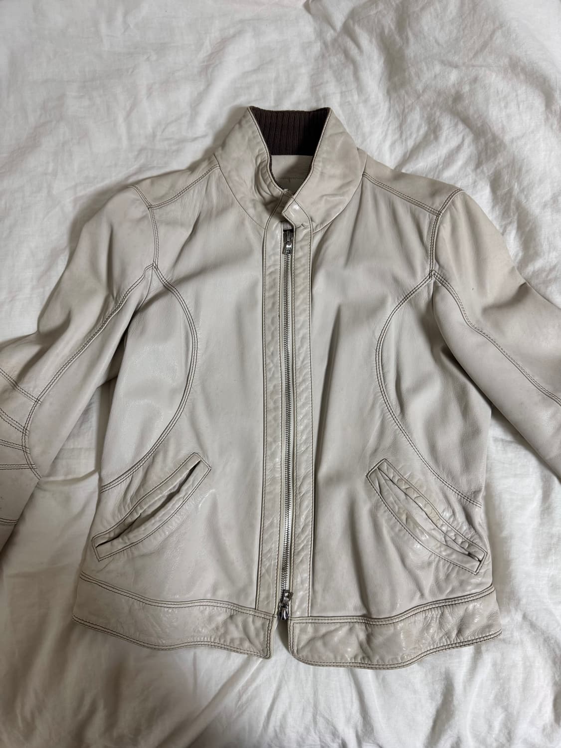 재패니즈 빈티지 절개 스티치 레더 자켓 상품이미지2