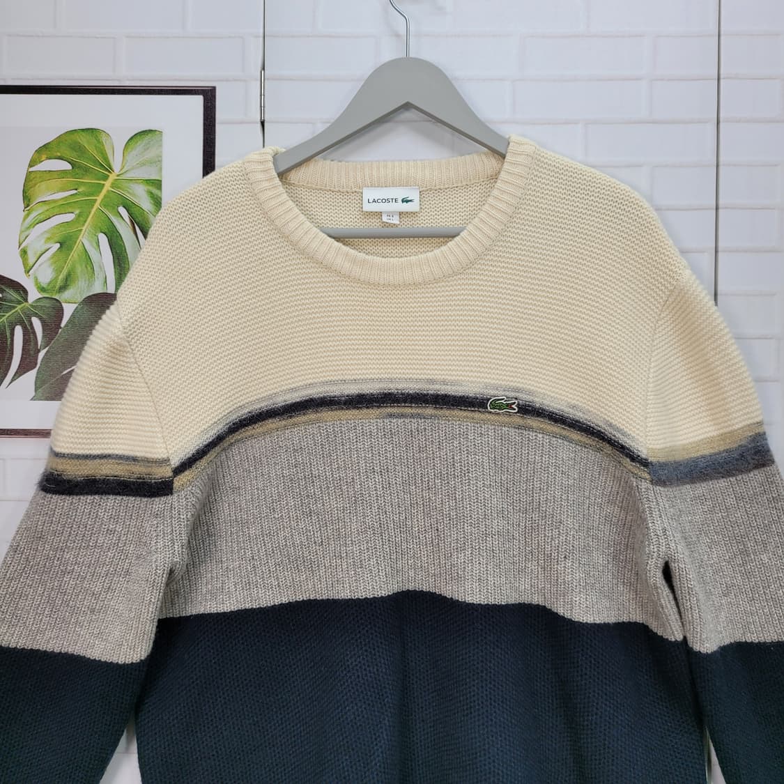 라코스테 컬러블럭 모100% 라운드넥 풀오버 긴팔 니트 스웨터 L사이즈 상품이미지2