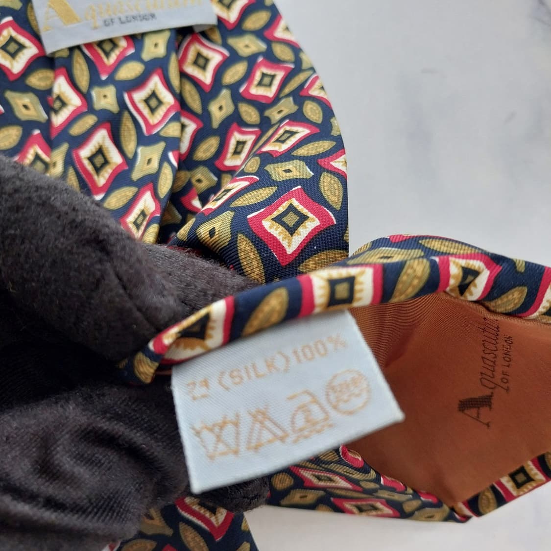 아쿠아스큐텀 네이비 올리브 패턴 넥타이 9.6cm A+등급 K2598 상품이미지10