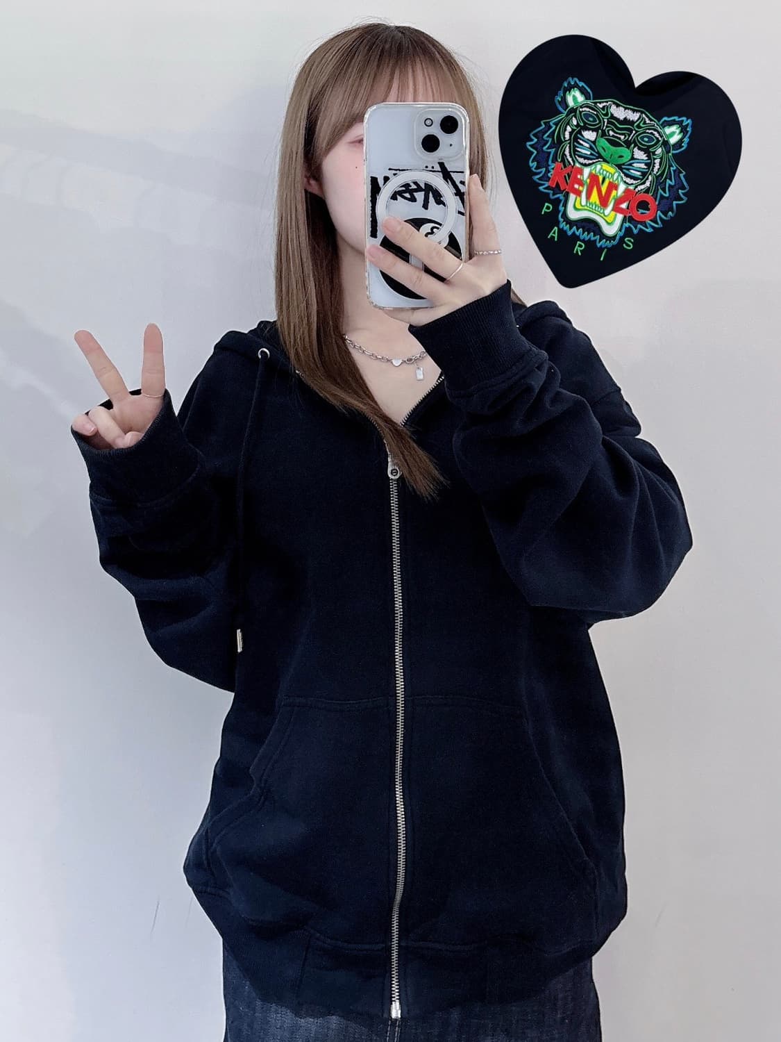 겐조 블랙 타이거 자수 후드집업 상품이미지1