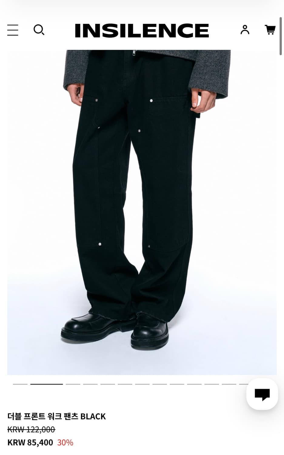 인사일런스 더블니 프론트 워크 카펜터 데님 팬츠 블랙 s 상품이미지1