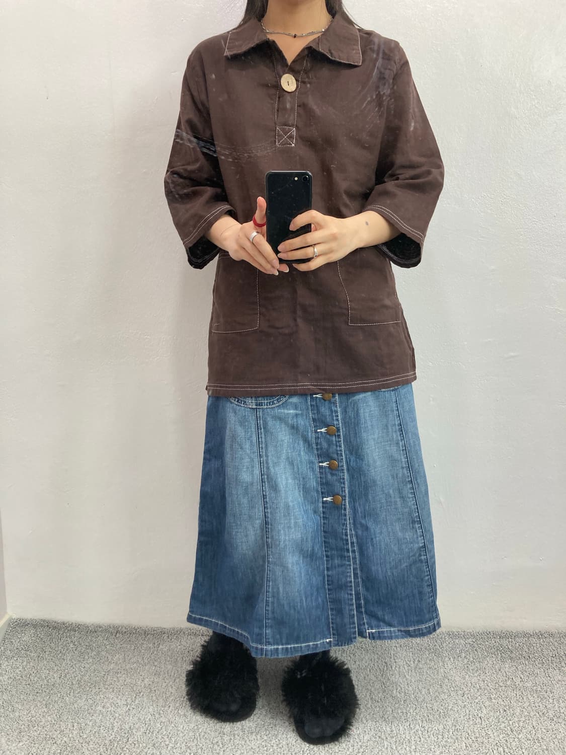 스티치 단추 포인트 7부 티셔츠 상품이미지2