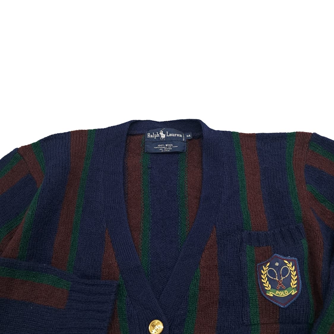CN970 M 폴로 랄프로렌 90s 프레피 금장 스트라이프 울 가디건 상품이미지3
