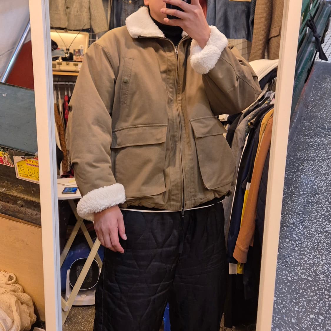 L(착샷잇음) 카키 면 양털배색자켓  상품이미지3