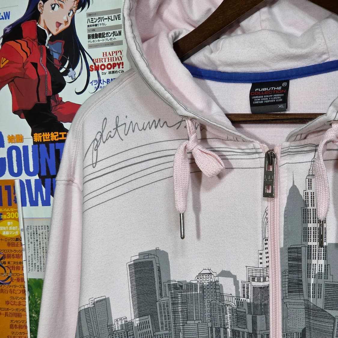 후부 핑크 그레이 프린팅 올드스쿨 오버핏 후드 집업 상품이미지3