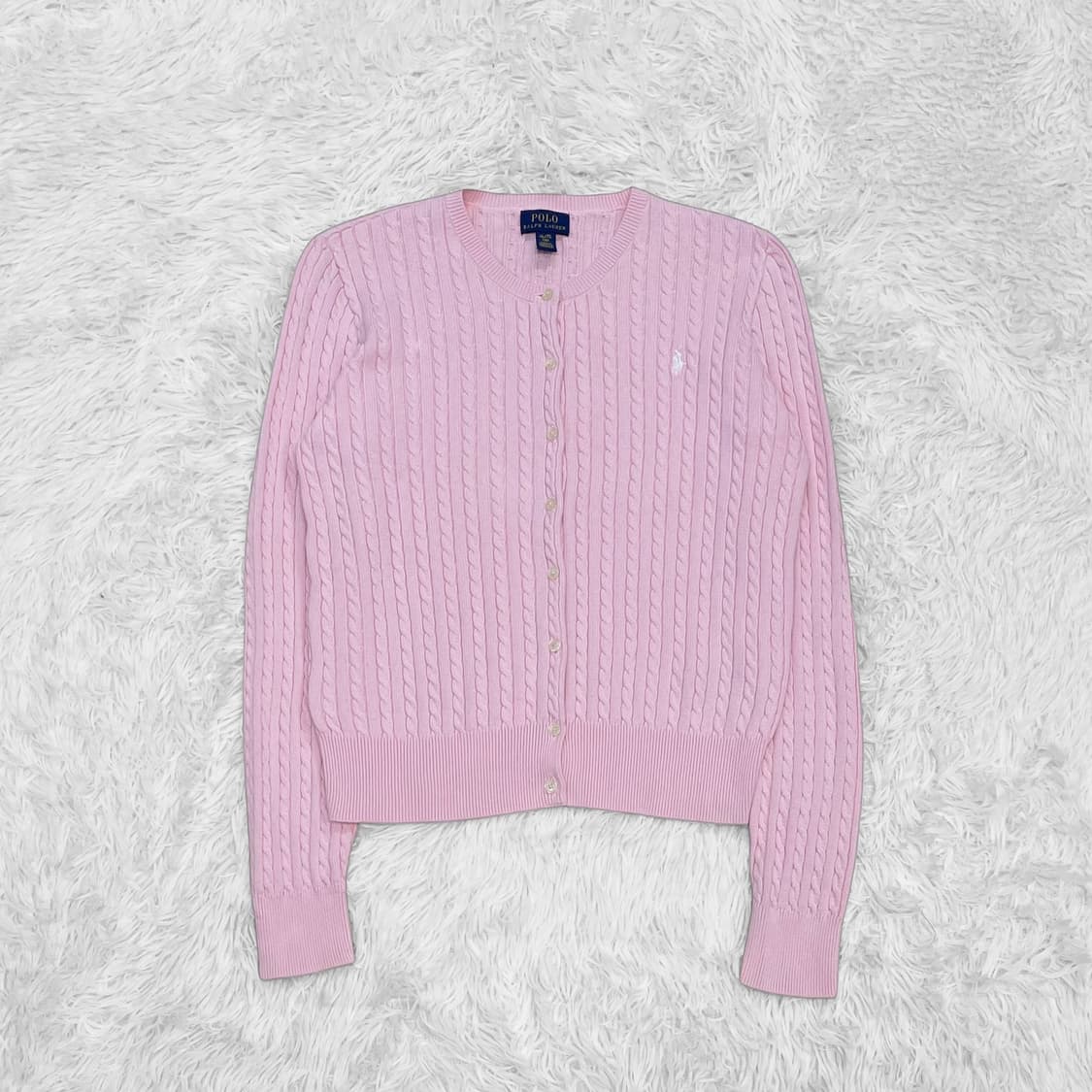 폴로 랄프로렌 포니 로고 케이블 라운드 가디건 핑크 상품이미지2