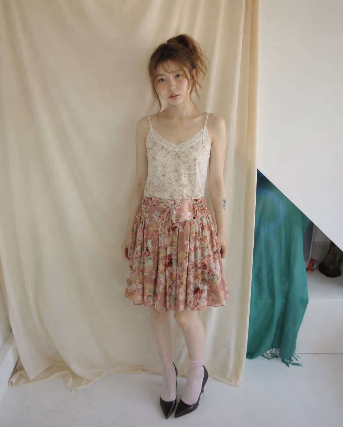 Liz Lisa 리즈리사 고전 로즈 부케 플레어 스커트 라떼 히메갸루 상품이미지4