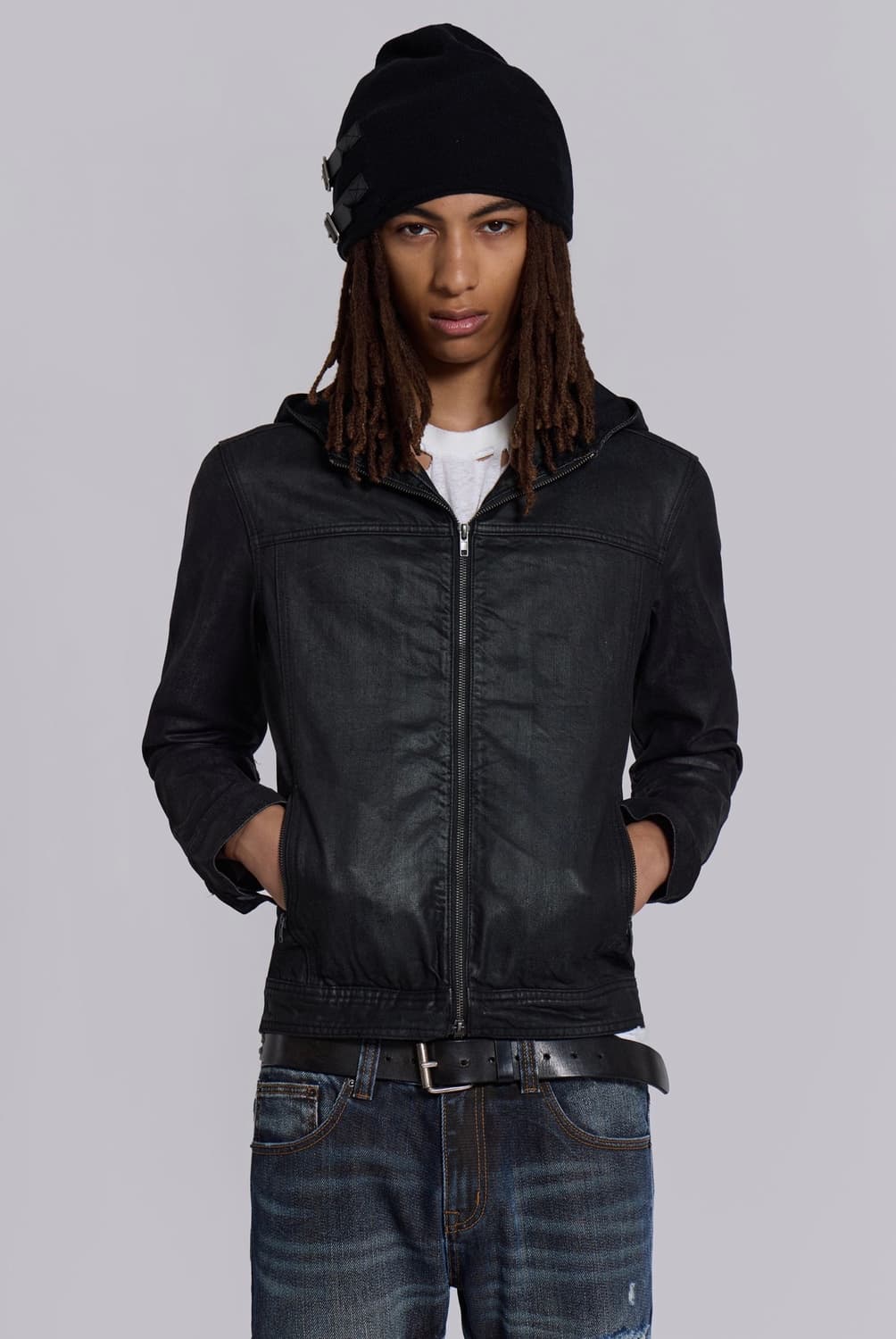 Jaded London 베드락 왁스드 후디드 데님 자켓 s 상품이미지1