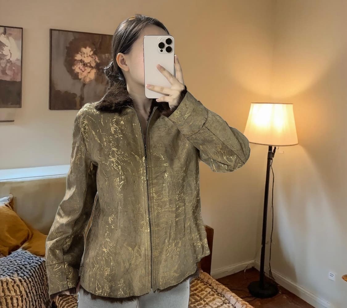 빈티지  밍크퍼 칼라 양털 염소새끼털 되지가죽자켓 무스탕 상품이미지1