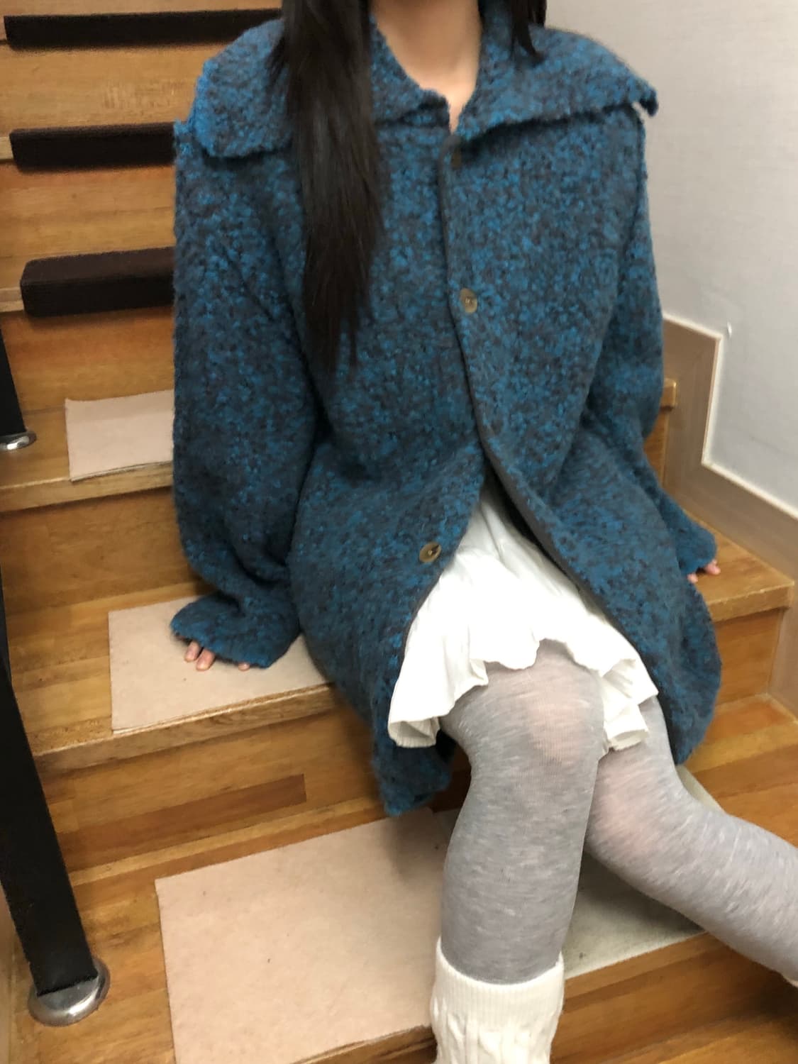 빈티지 블루 니트 롱 가디건 상품이미지4