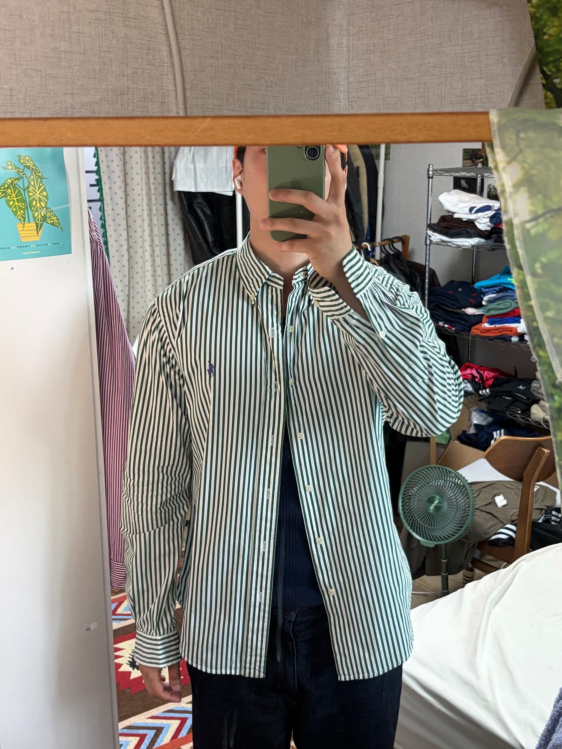 L) 폴로 랄프로렌 커스텀핏 스트라이프 셔츠 그린 상품이미지8