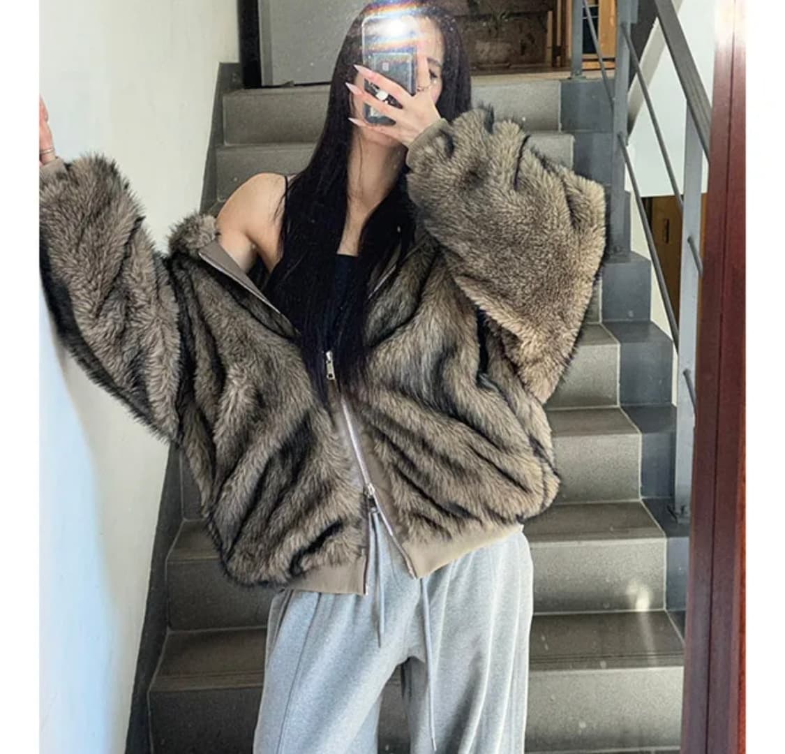 브라운 후드 퍼자켓 상품이미지2