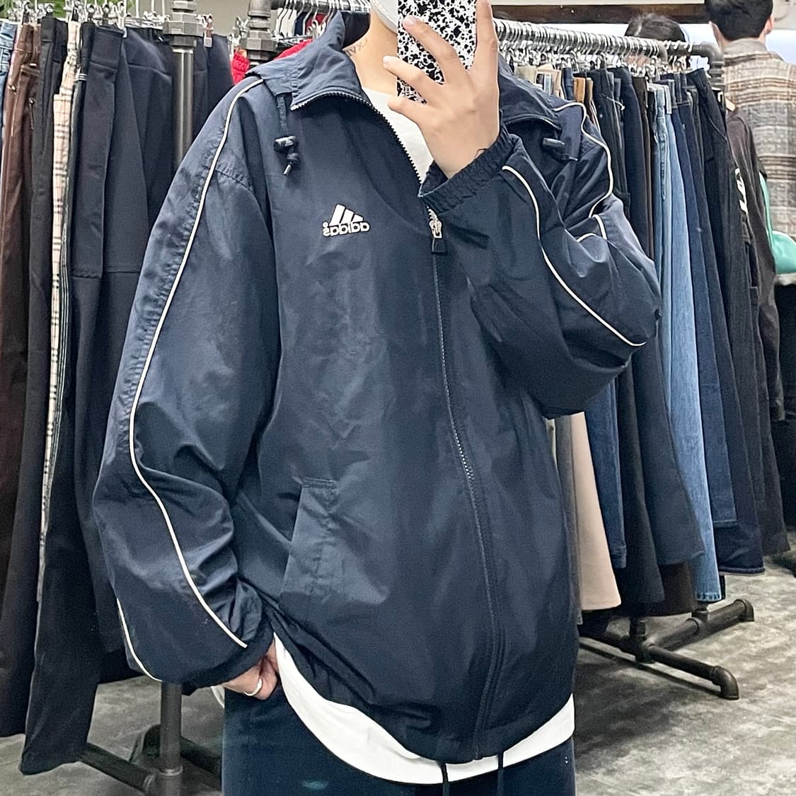 아디다스 네이비 백로고 윈드자켓 상품이미지1