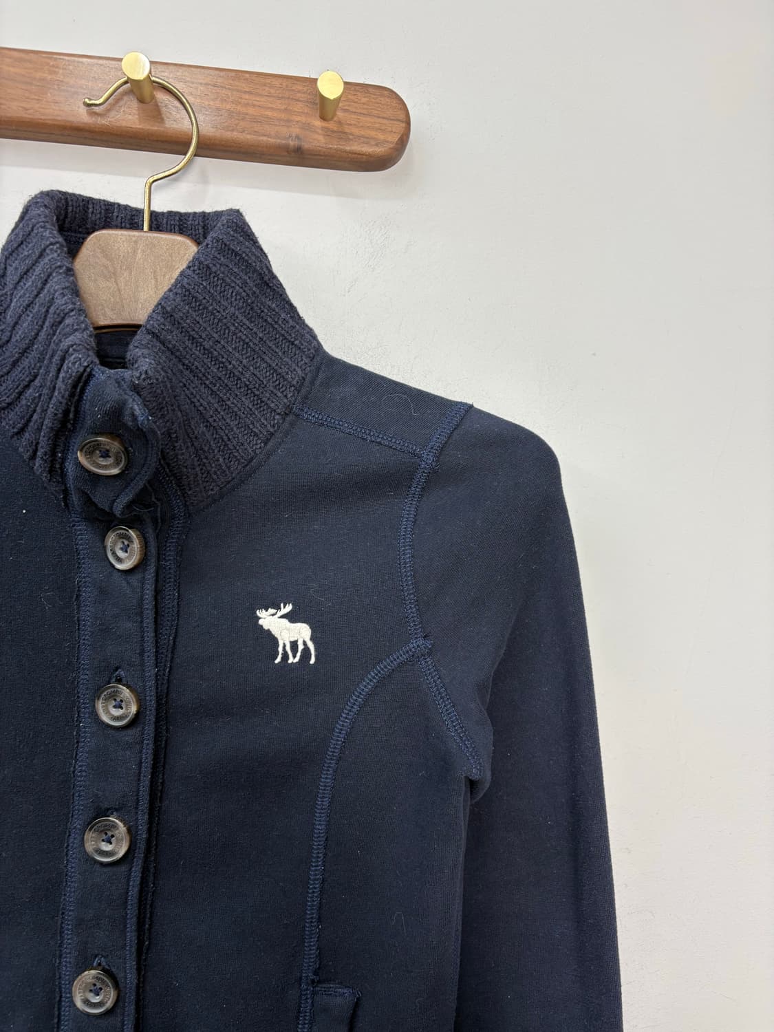 아베크롬비 네이비 순록로고 버튼 숄카라 니트 가디건 A2978 상품이미지3