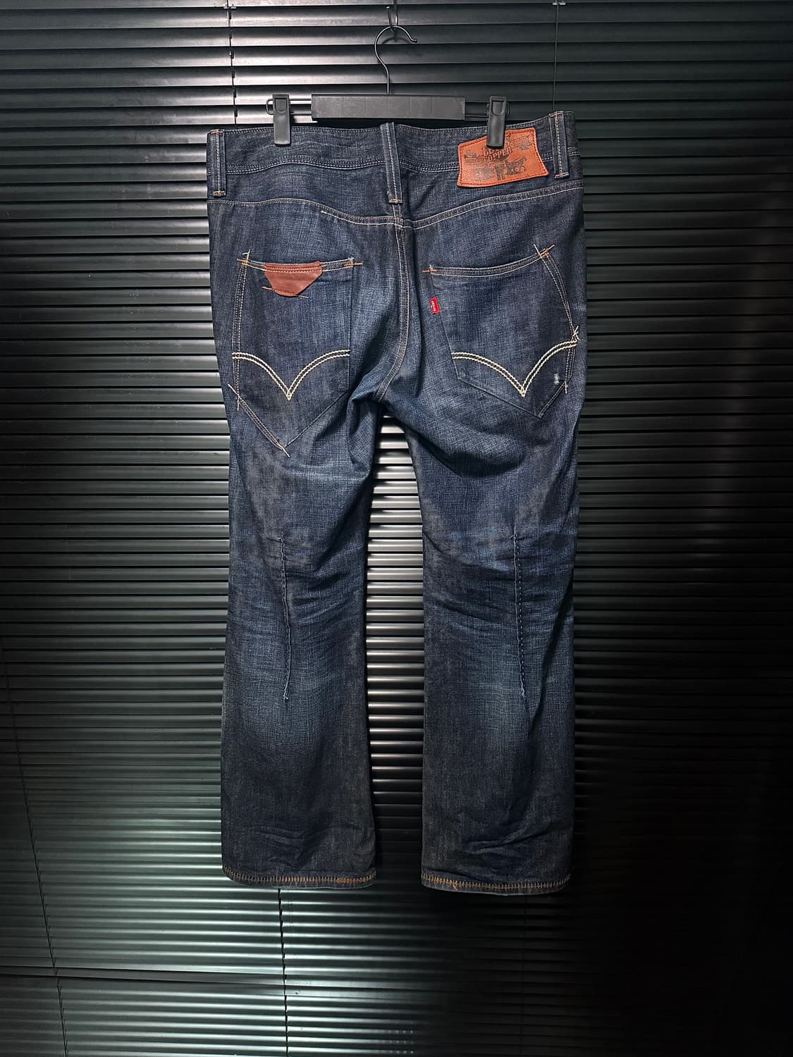 리바이스 쿠퍼 가죽 부츠컷 나팔 바지 플레어진 워싱 데님 스티치 34 상품이미지4