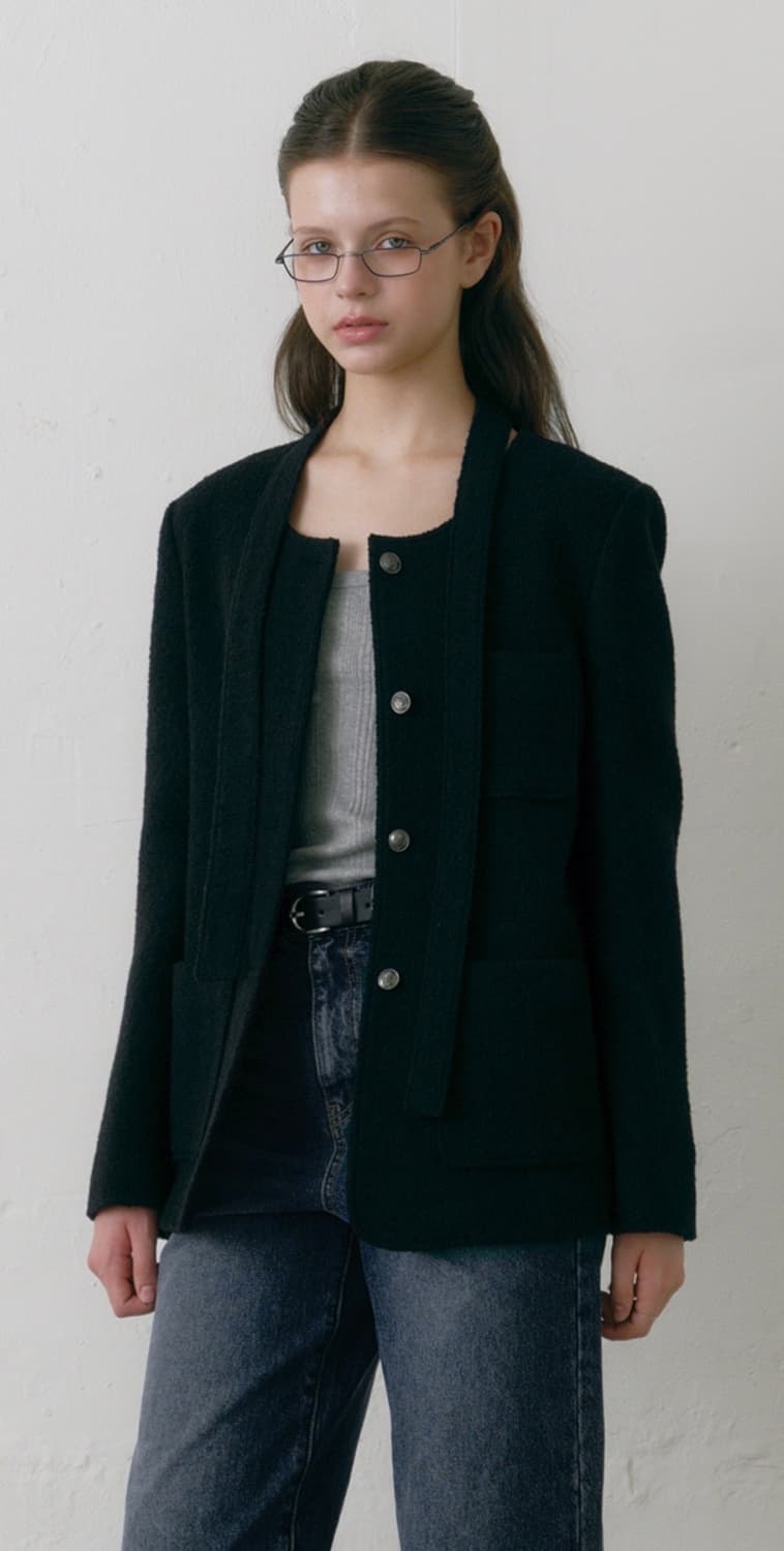 오스트카카 부클 트위드 싱글 롱 자켓 블랙 상품이미지6