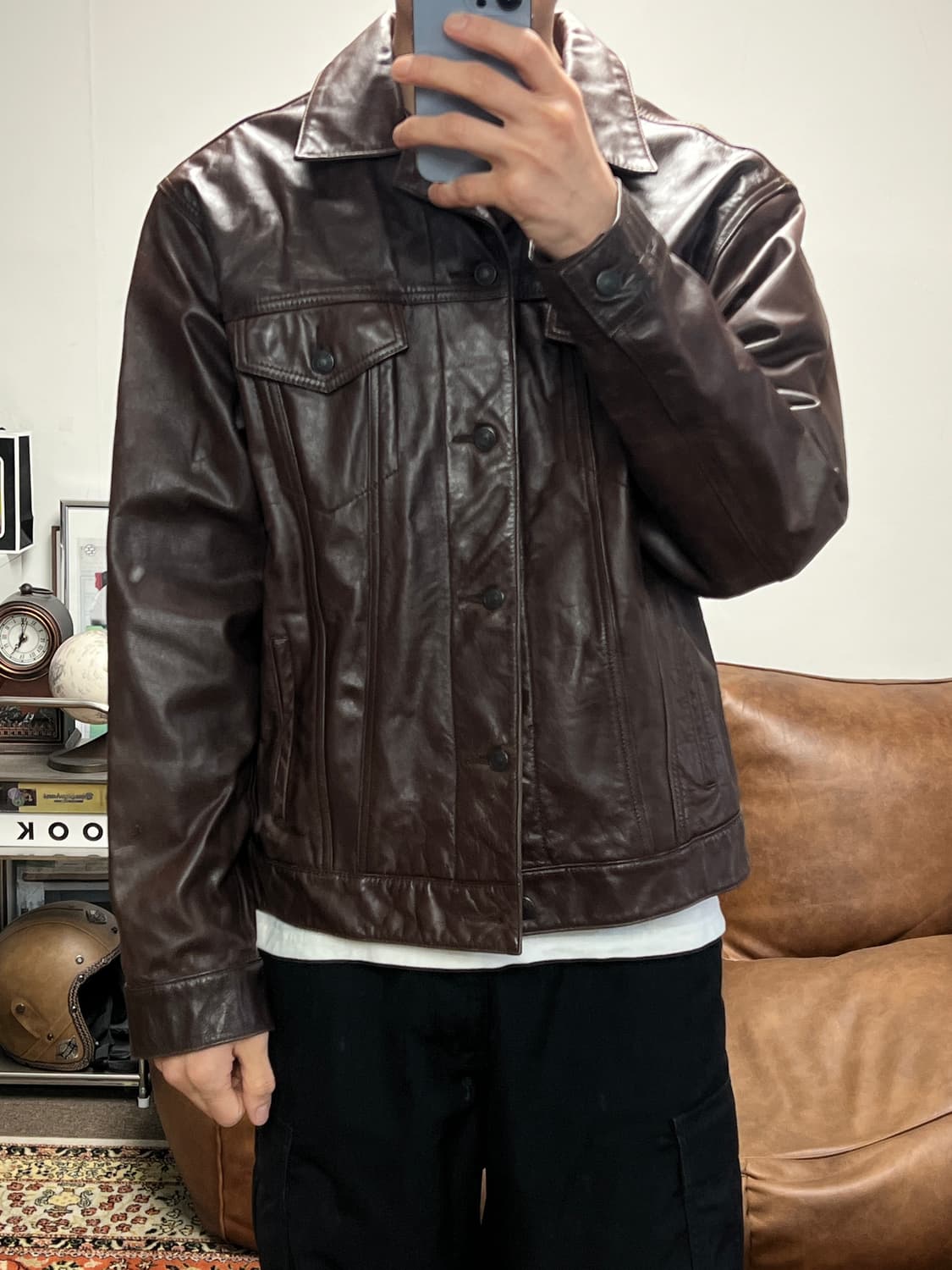 [L] 올드 갭 Gap Blue Jeans 트러커 가죽 자켓 상품이미지3