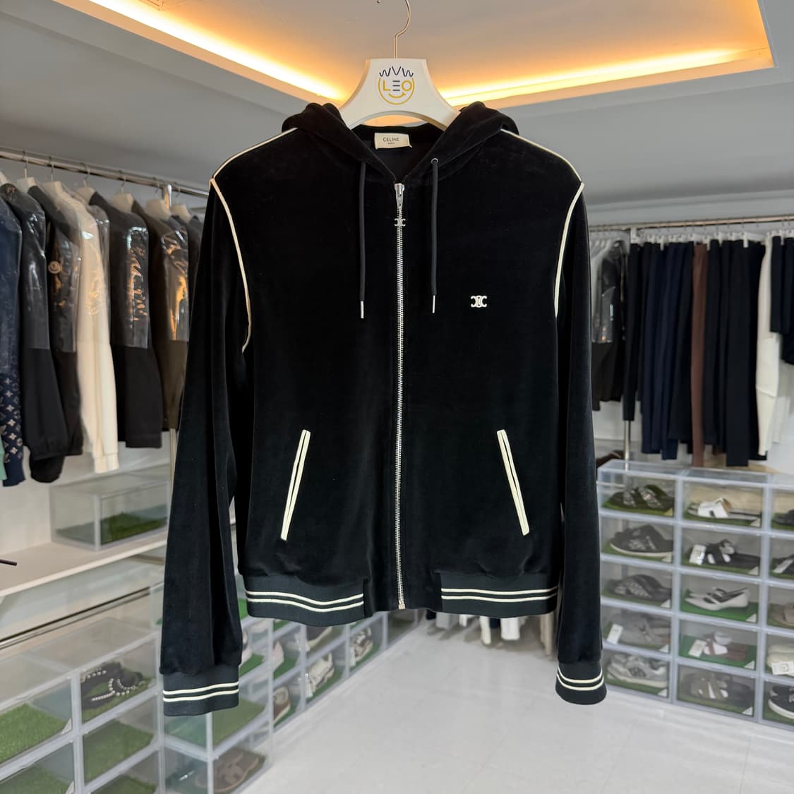 [리오브] 셀린느 트리오페 벨루어 트랙 벨벳 후드집업 상품이미지1