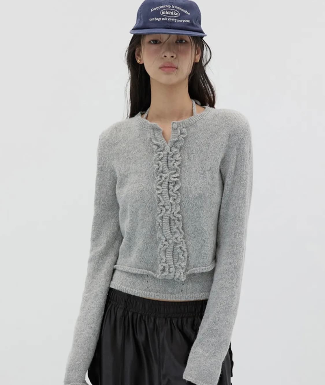 러플 울 니트 가디건 세트 멜란지 그레이 상품이미지1