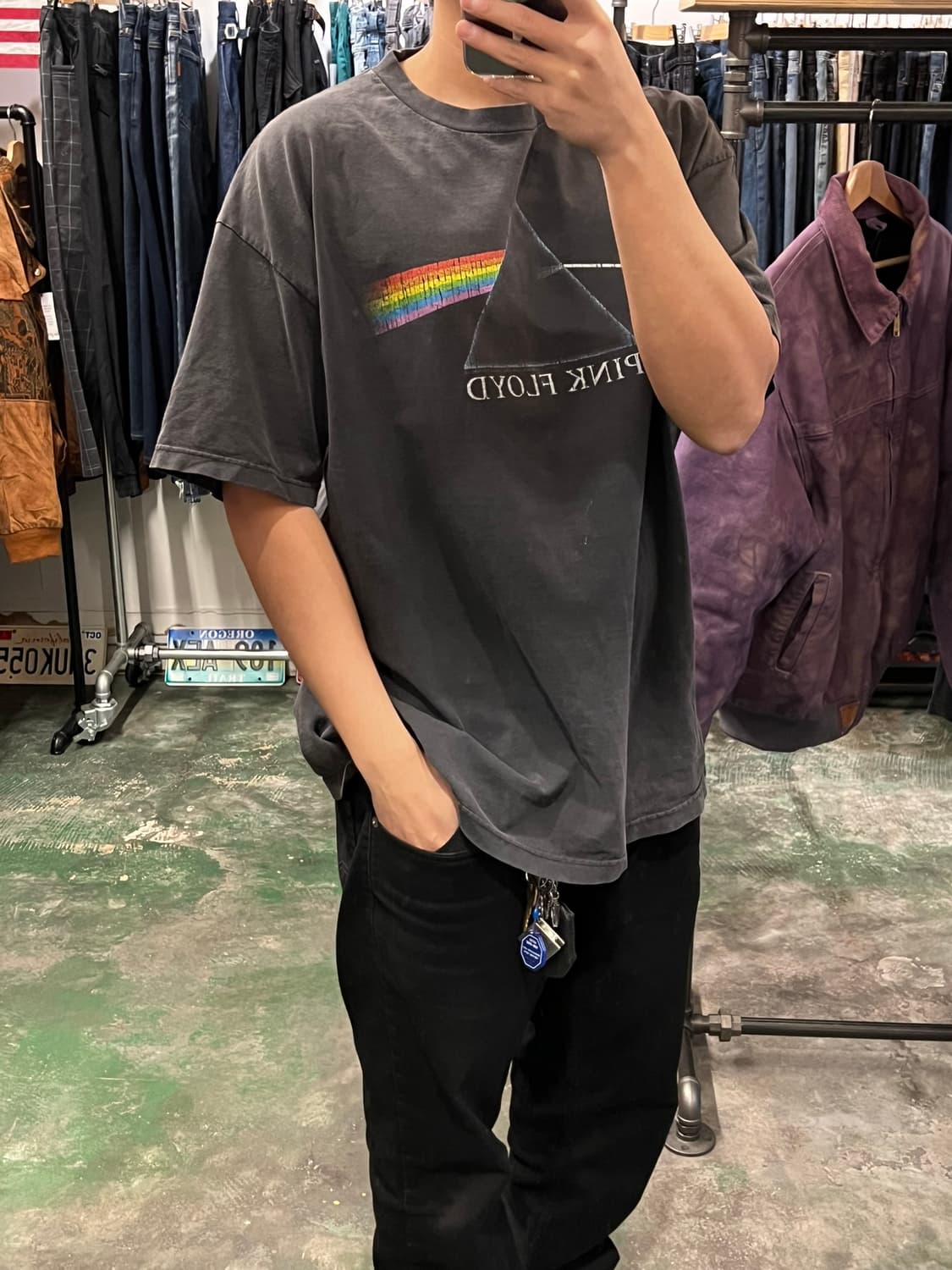 00's [2XL] 핑크플로이드 다크사이드 빈티지 티셔츠 블랙 페이딩 상품이미지2