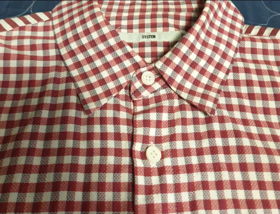 (이태리원사) 시스템 린넨코튼 클래식체크 스트라이프배색 셔츠 레드(M) 상품이미지2