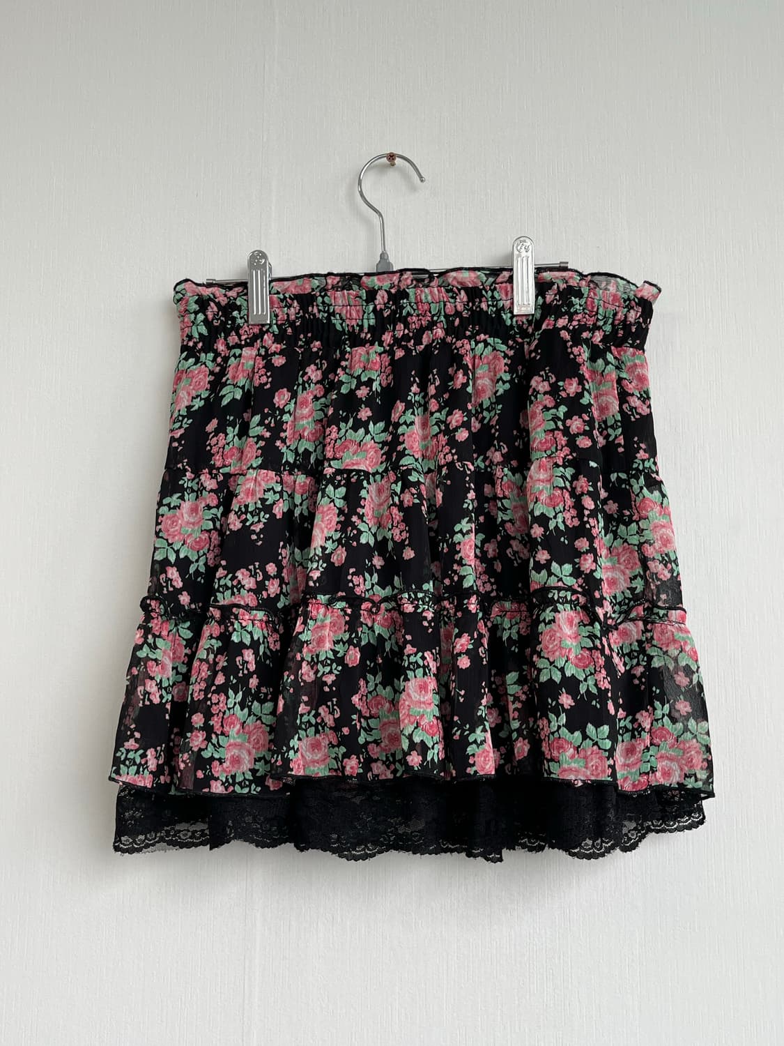 Vintage Black Floral Lace Hem Skirt 상품이미지1