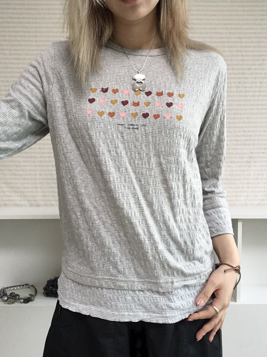 jpn vintage gray stripe cat printing t 상품이미지4