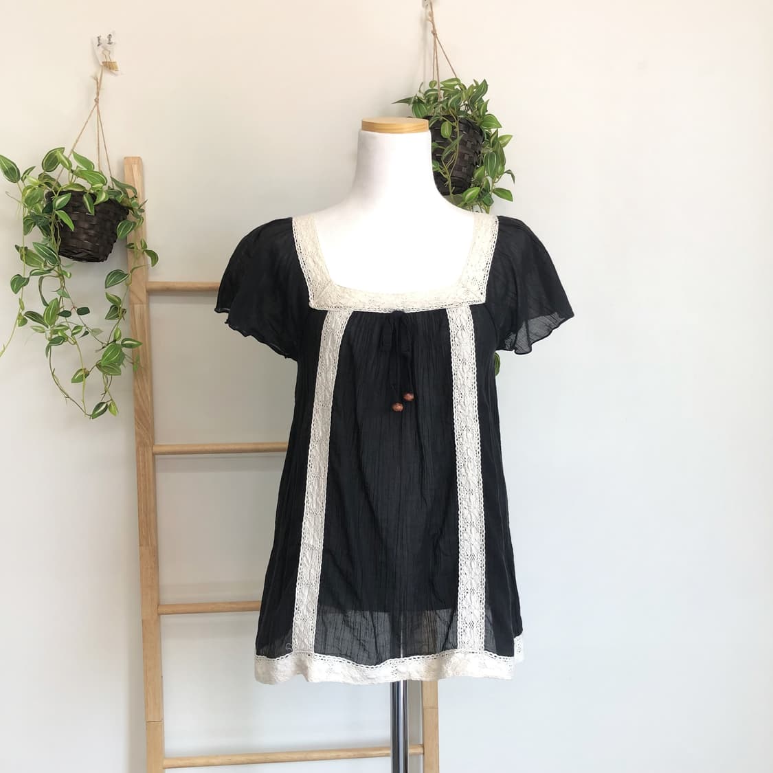 JPN/ 레이스 블랙 블라우스 모리걸블라우스 모리룩블라우스 레이스블라우스 상품이미지3