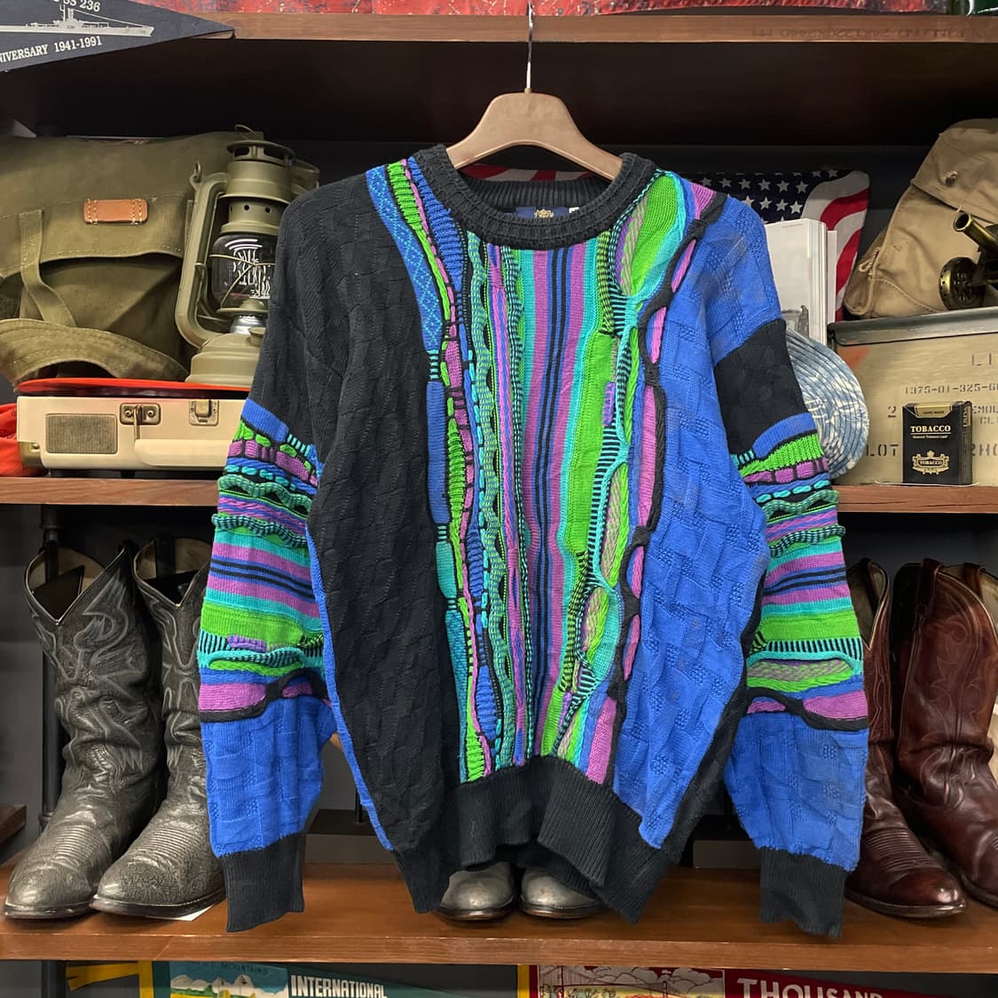 90s 크리스찬 모드 3D 케이블 쿠지 스타일 패턴 니트 스웨터 N35 상품이미지1