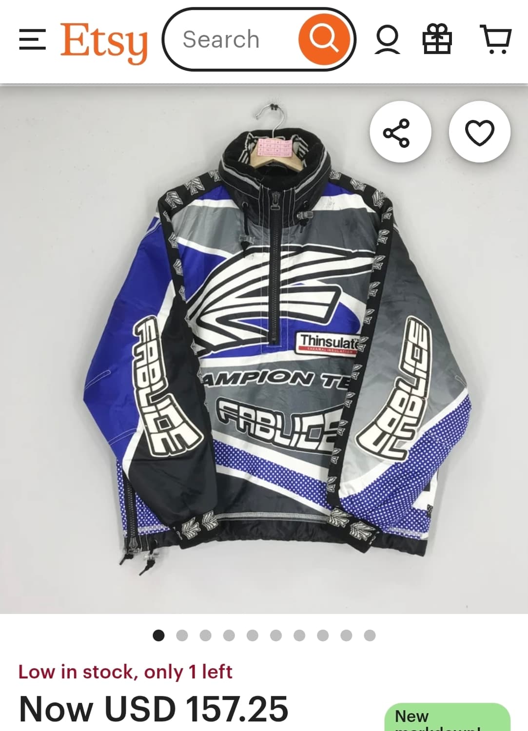 (희귀)90's FABLICE 신슐레이트 하프 집 풀 프린트 스키 자켓 상품이미지7