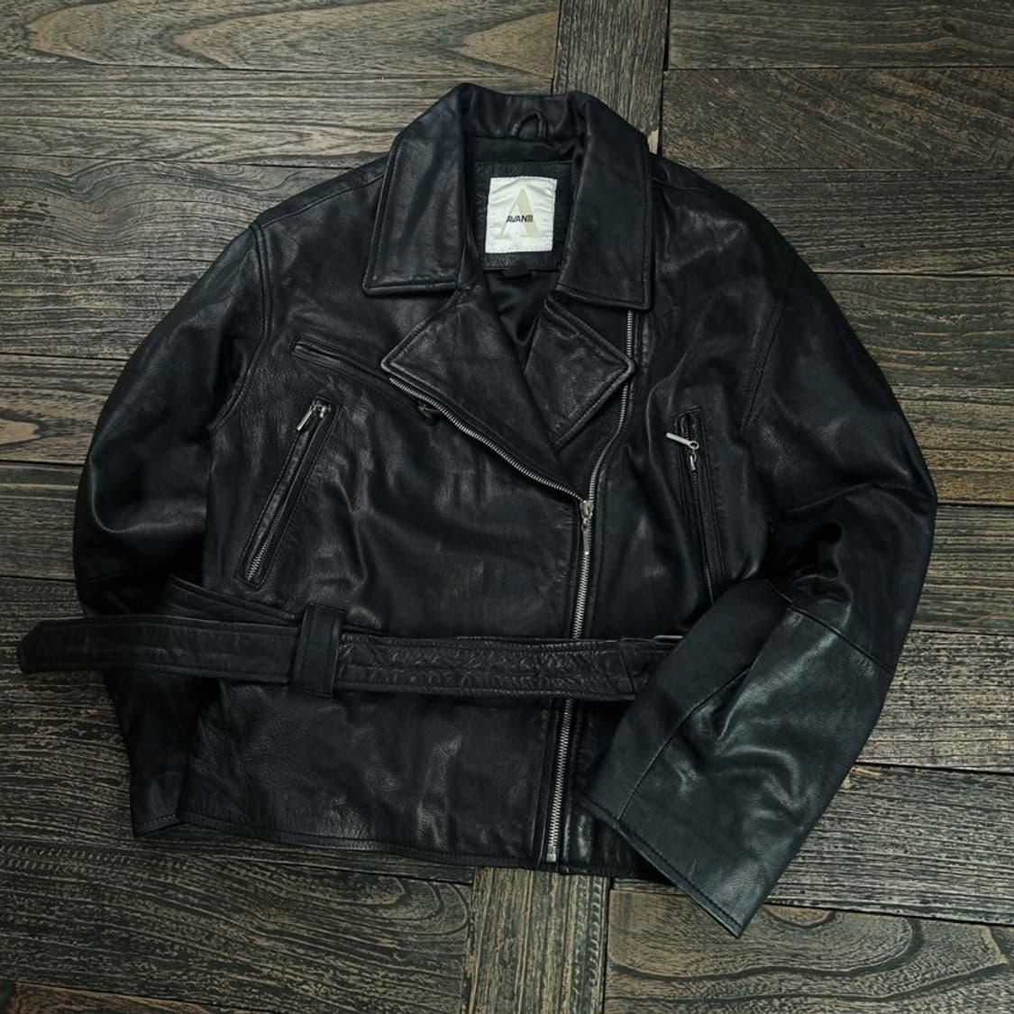 [빈티지] 리얼 쉽스킨 벨티드 양가죽 사선 라이더 자켓 블랙 M18867 상품이미지1