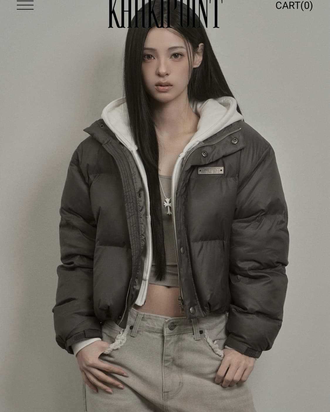 카키포인트 스터드 패딩 자켓 차콜 상품이미지1