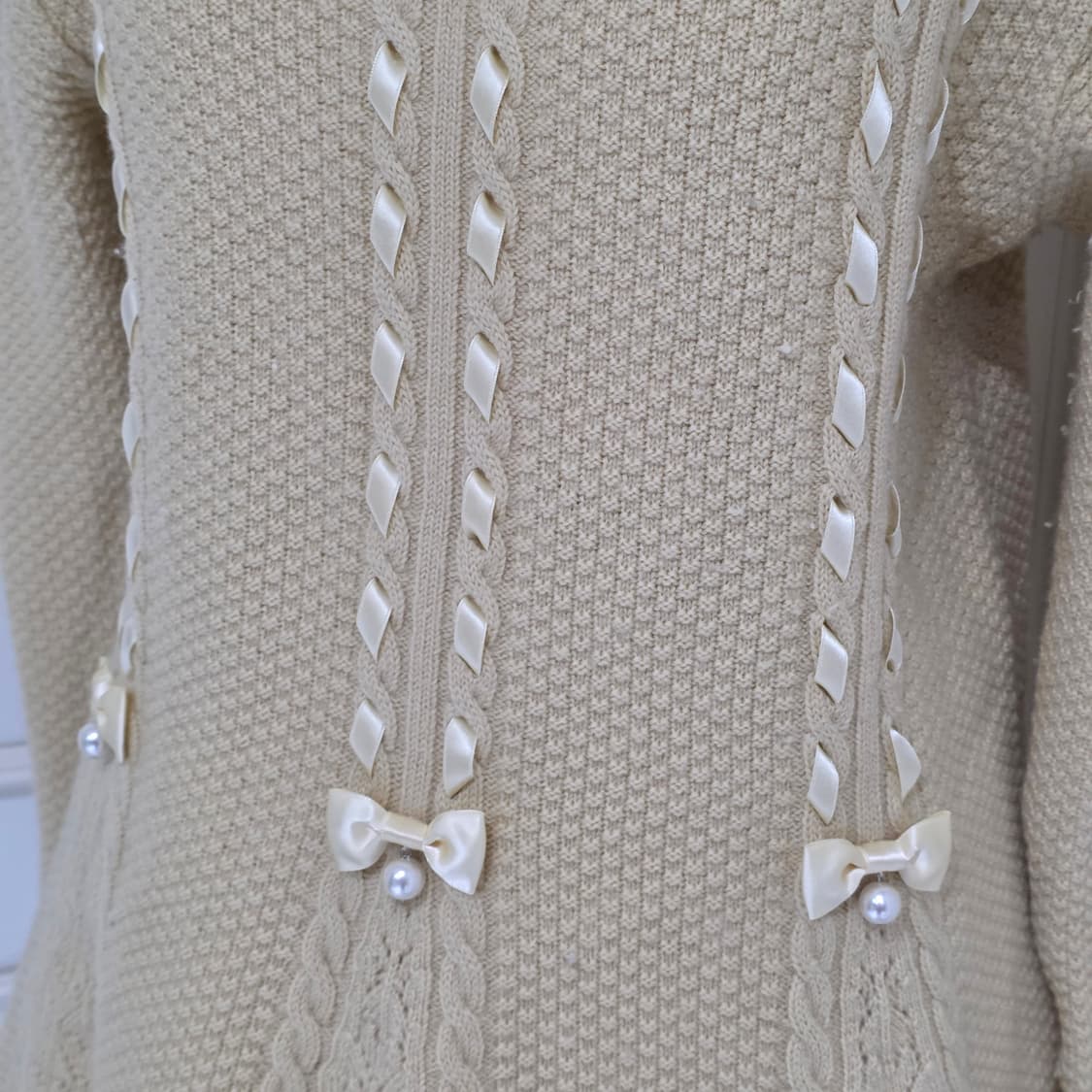 일본빈티지)모리걸st 리본레이스 하찌케이블 로맨틱히메갸루 엑팜깔 긴팔니트 상품이미지4